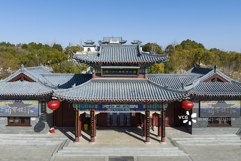 湖北省麻城市孝感乡文化公园南门航拍图片素材