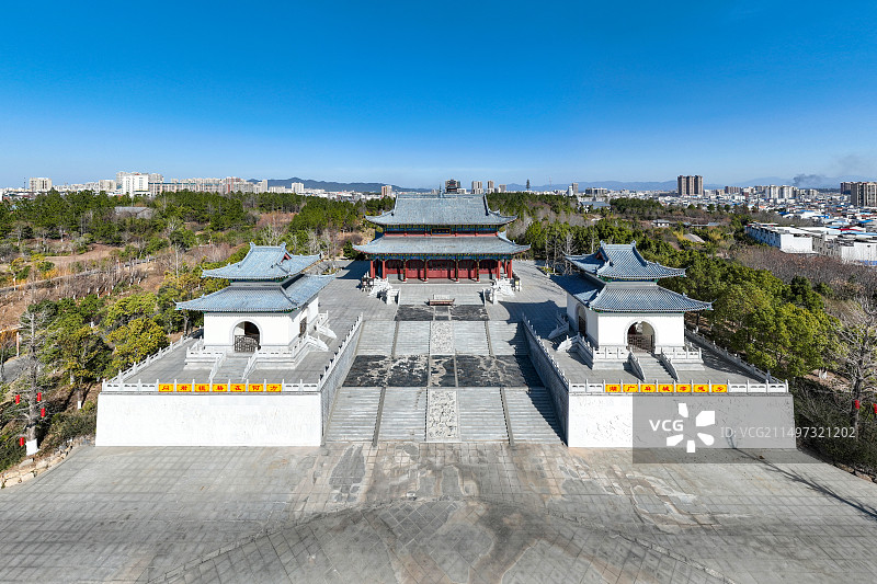 湖北省麻城市孝感乡文化公园祭祖大殿航拍图片素材