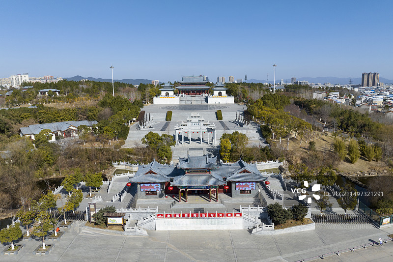 湖北省麻城市孝感乡文化公园全景航拍图片素材