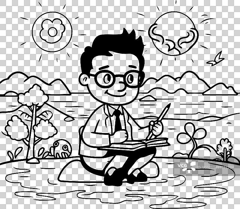 卡通风格的商人在公园写作图片素材