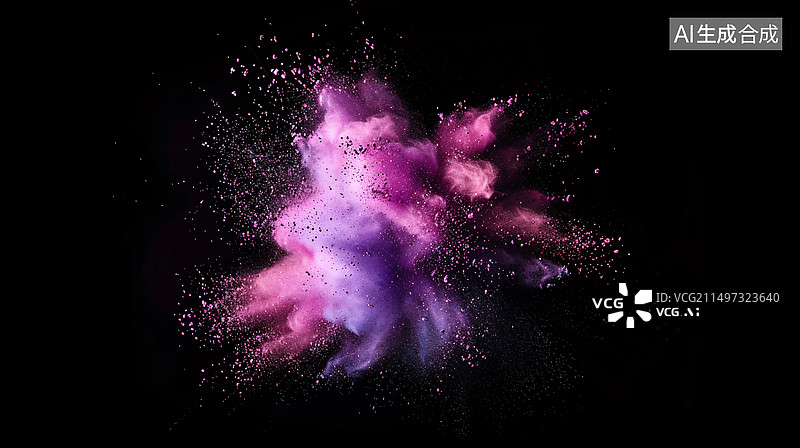 【AI数字艺术】抽象粉尘爆炸红色粉末溅在纯色背景上图片素材