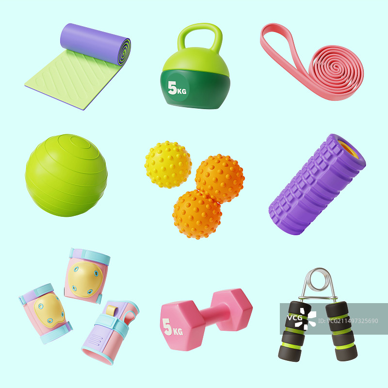 三维瑜伽用具模型集合图片素材