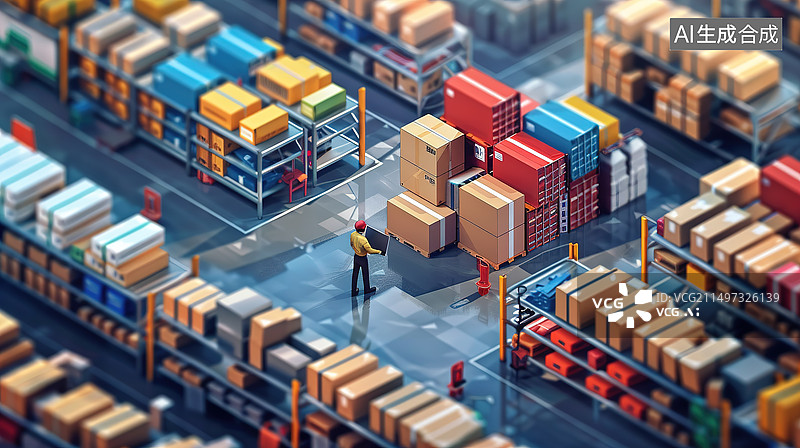 【AI数字艺术】仓库货架上摆放的集装箱图片素材
