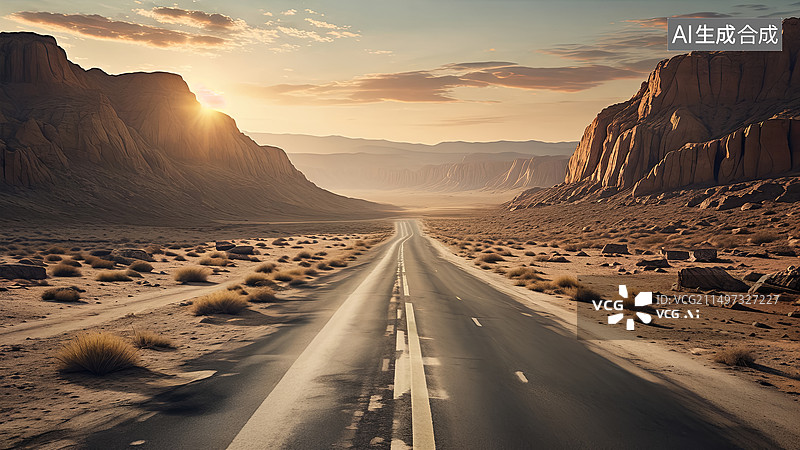 【AI数字艺术】荒漠戈壁公路图片素材