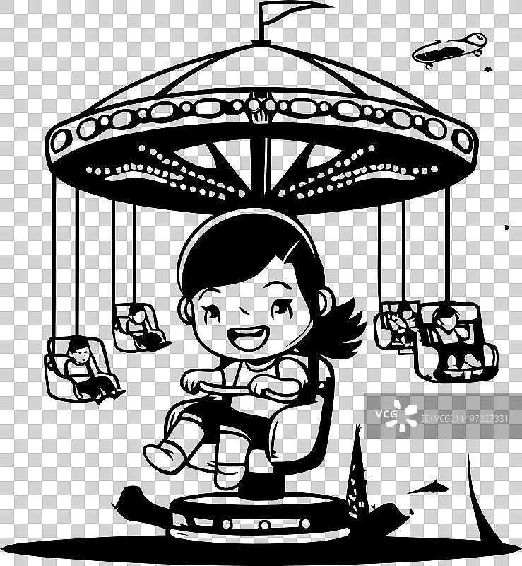 可爱的小女孩在游乐园里骑旋转木马图片素材