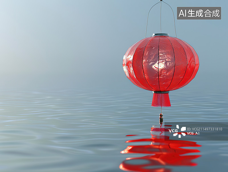 【AI数字艺术】挂在树上的灯笼的低角度视图图片素材