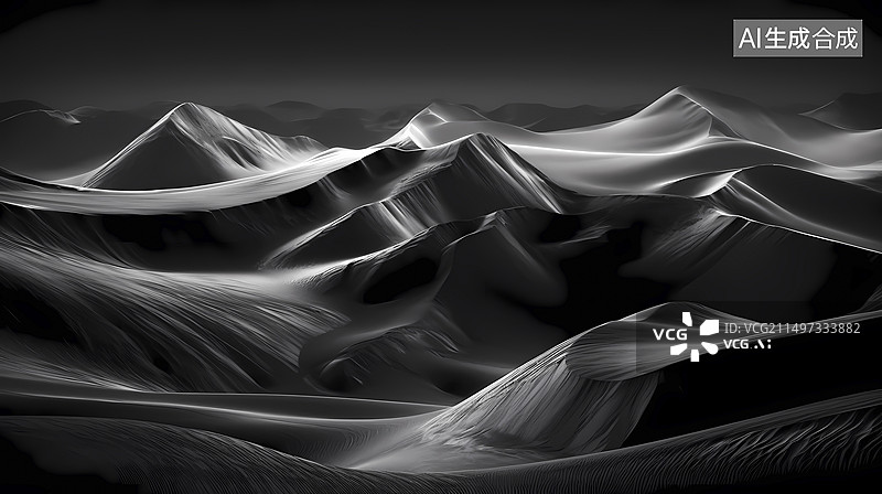 【AI数字艺术】数码科技黑白行星和沙漠风景海报背景图片素材