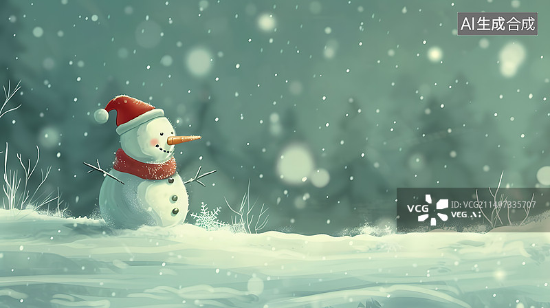 【AI数字艺术】节日雪人卡通插背景图片素材