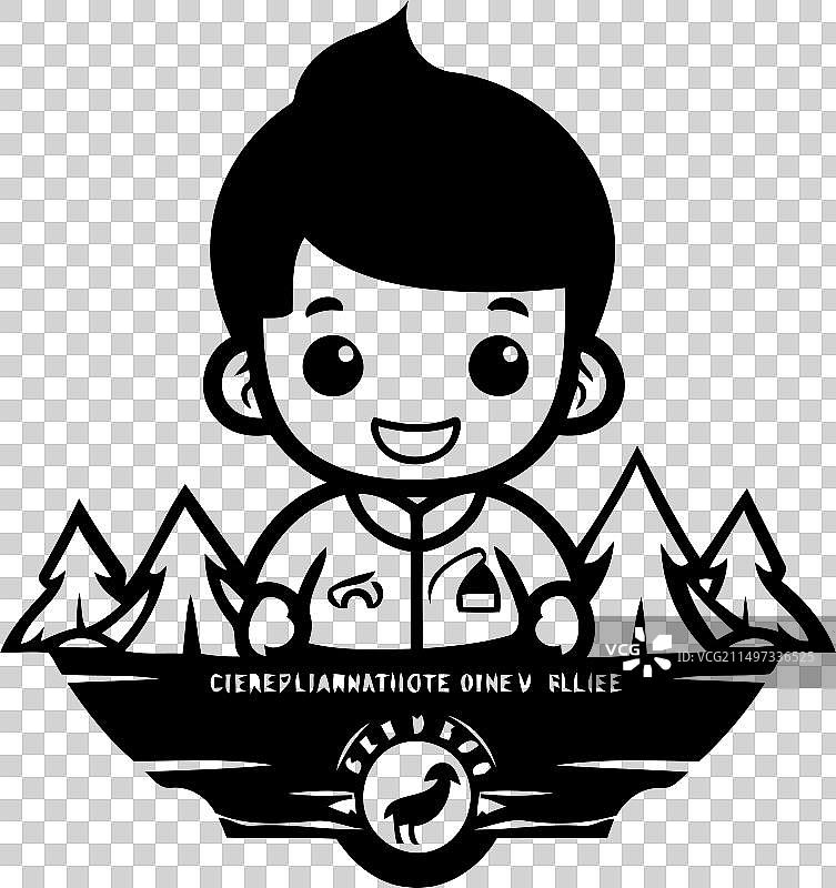 在篝火旁帐篷里露营的男孩图片素材