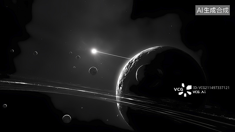 【AI数字艺术】数码科技黑白色光晕行星海报背景图片素材