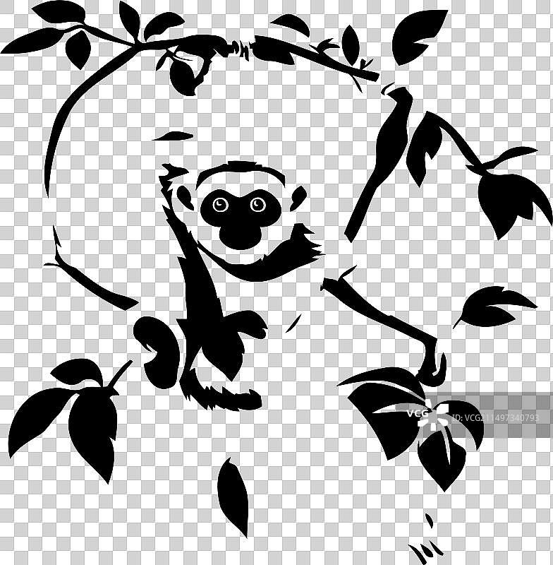 卡通风格的长臂猿爬树图片素材