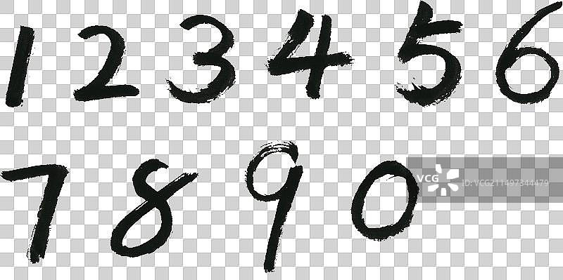 1到10倒计时手写毛笔数字水墨元素图片素材
