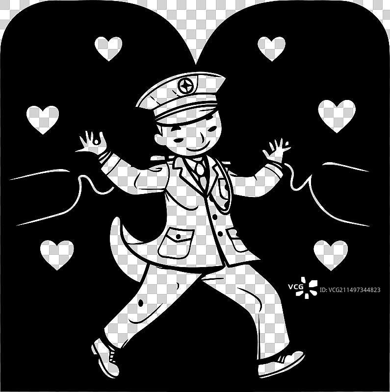 可爱的飞行员与红色背景上的爱心图片素材