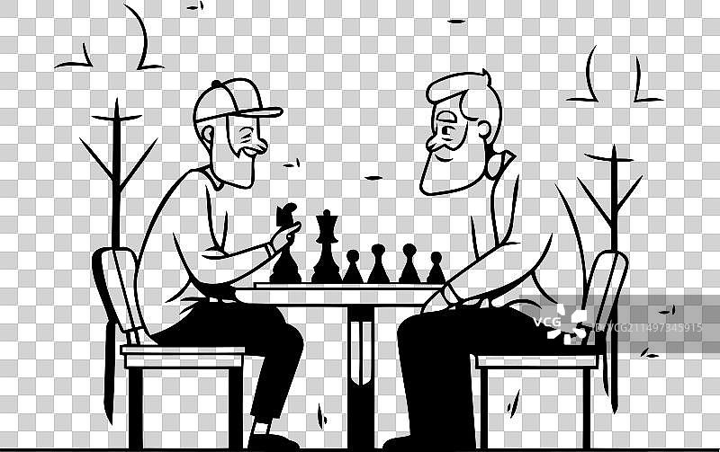 祖父和孙子下棋图片素材