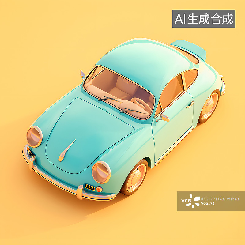 【AI数字艺术】黄色背景下的汽车3D图片素材