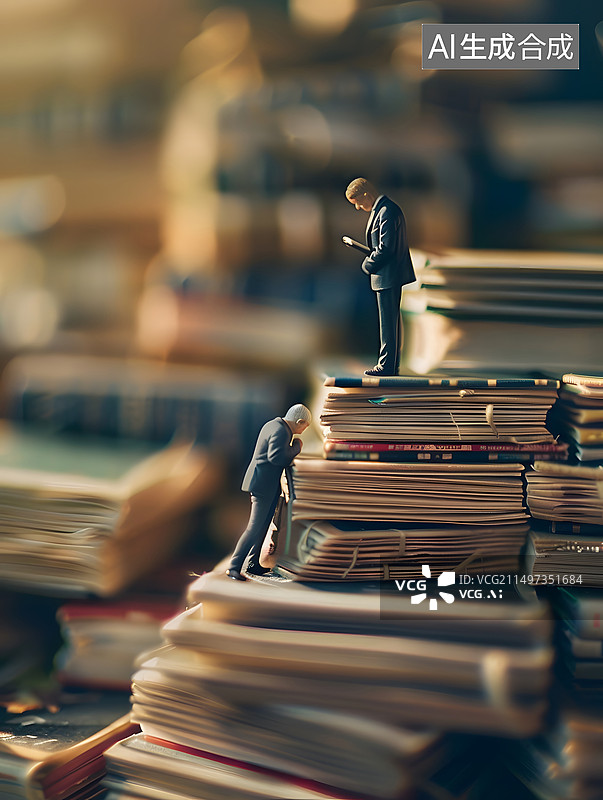 【AI数字艺术】在书的台阶上攀登 微缩景观图片素材