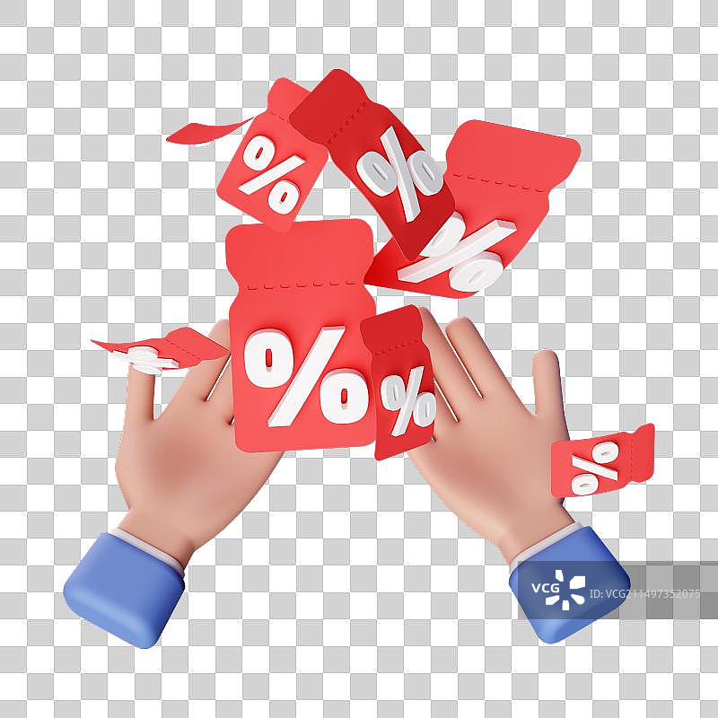 三维渲染手部优惠券特写免扣元素图片素材