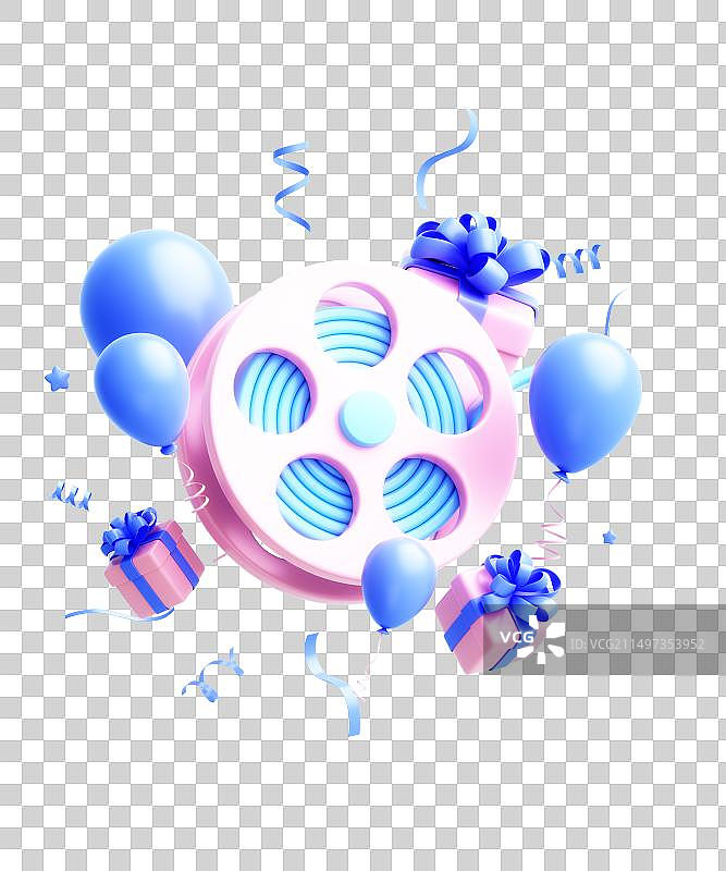 3D渲染的卡通气球与元素图片素材