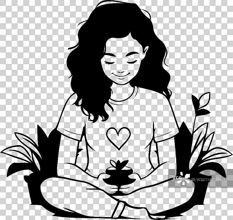 女孩以莲花姿势坐着图片素材