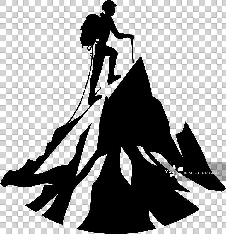 扁平风格的山顶徒步者图片素材