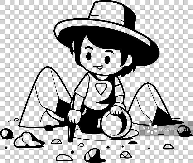 可爱的小探险家男孩拿着放大镜图片素材