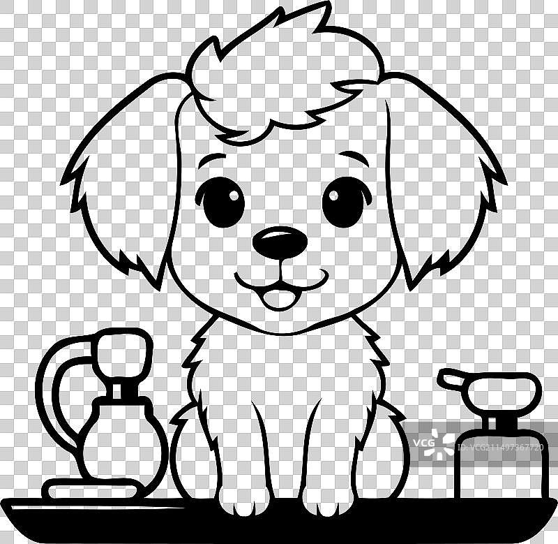 卡通风格的宠物美容店里的可爱小狗图片素材