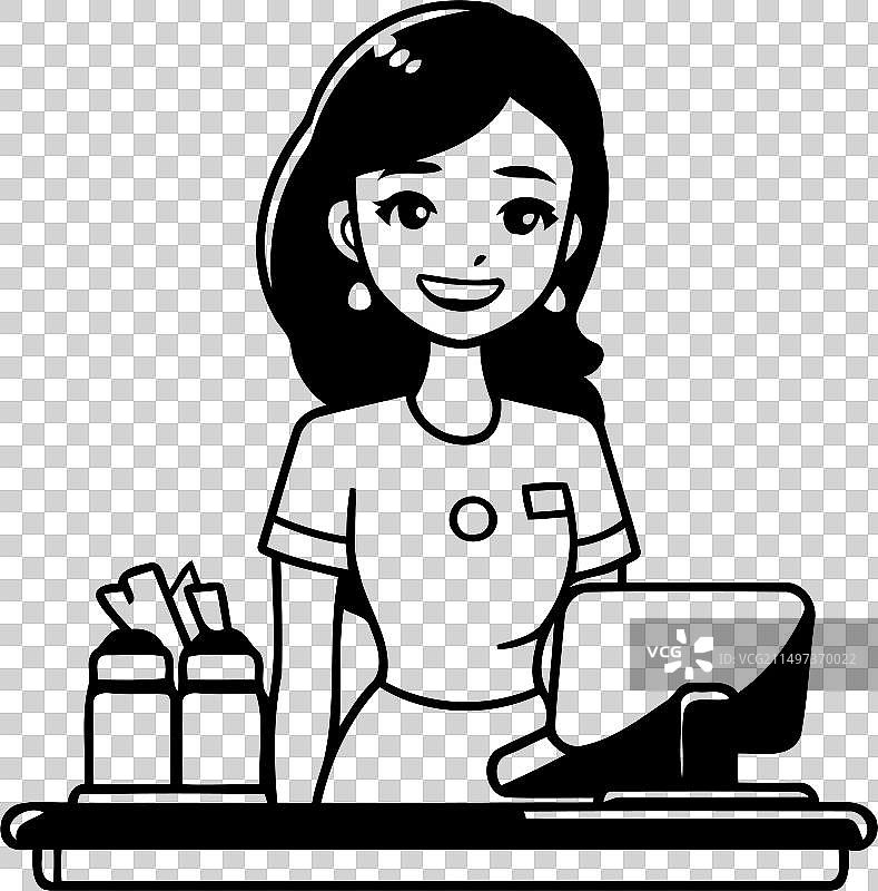 卡通风格的护士与笔记本电脑图片素材