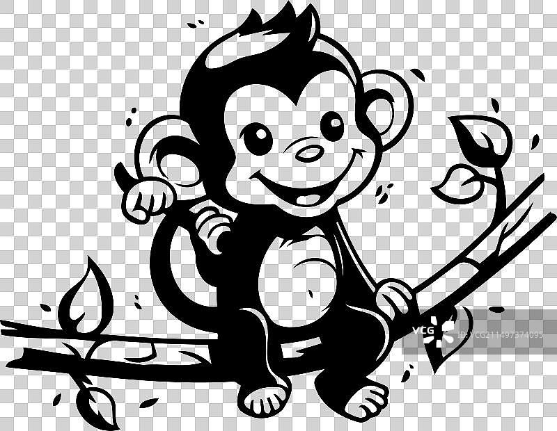 卡通可爱坐在树枝上的猴子图片素材