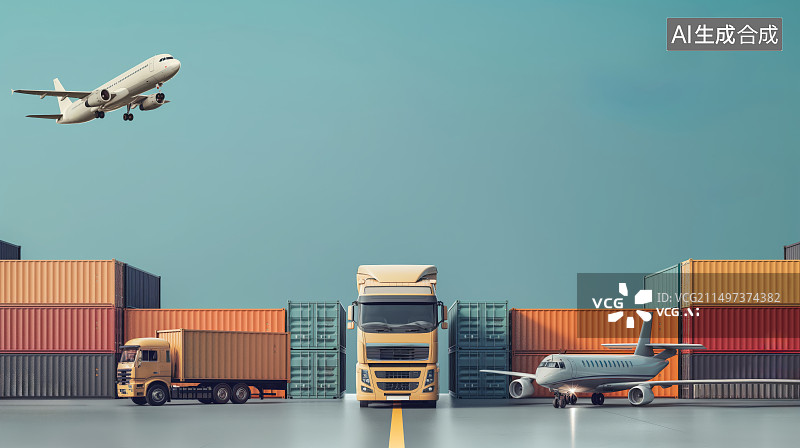 【AI数字艺术】飞机集装箱物流运输插画图片素材