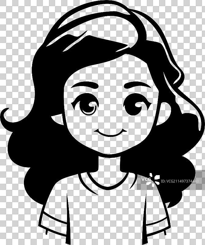 卡通风格的、有着长卷发的可爱小女孩图片素材