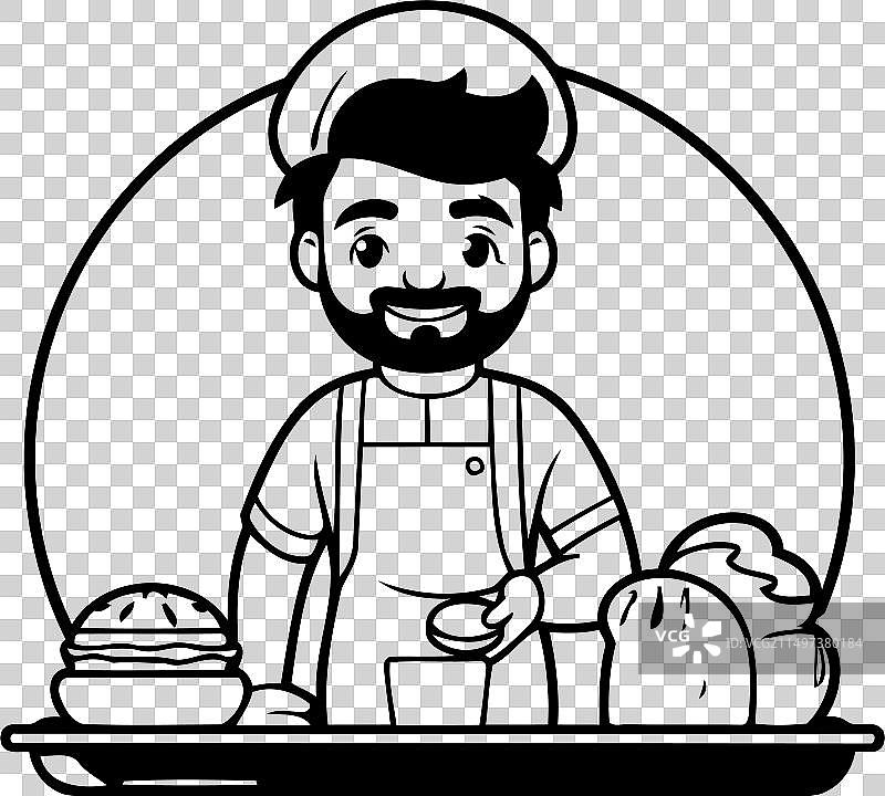 手持面包和圆面包的卡通厨师角色图片素材