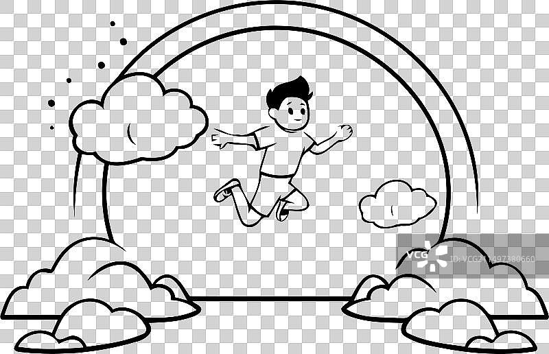 卡通风格：在空中跳跃的男孩图片素材