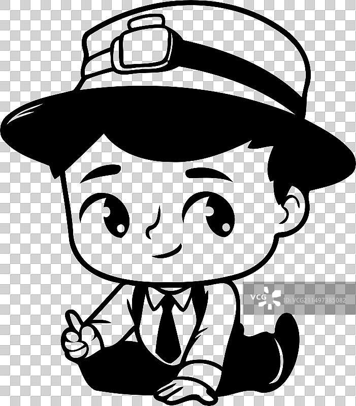 坐在地上的可爱卡通侦探男孩图片素材