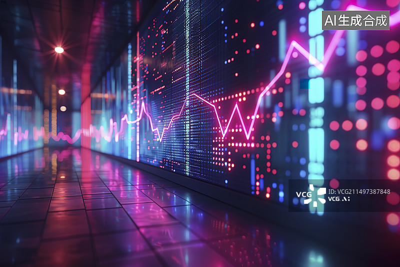 【AI数字艺术】股票市场波动k线图科技背景图片素材