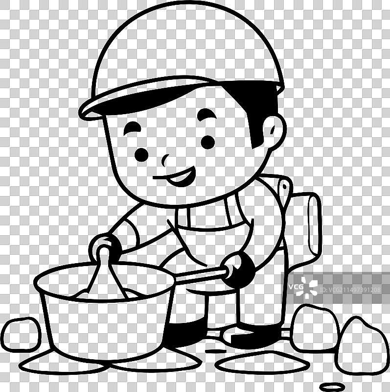 使用研钵的卡通男孩图片素材