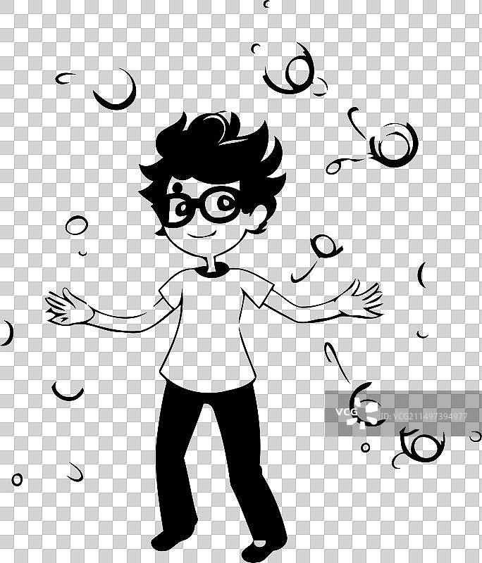 在雨中跳舞的时尚男孩卡通图片素材