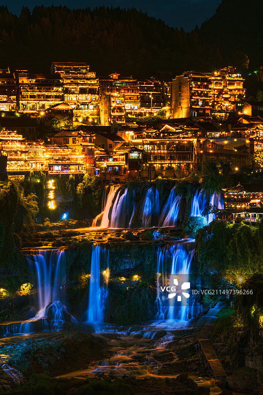 芙蓉镇梦幻夜景图片素材