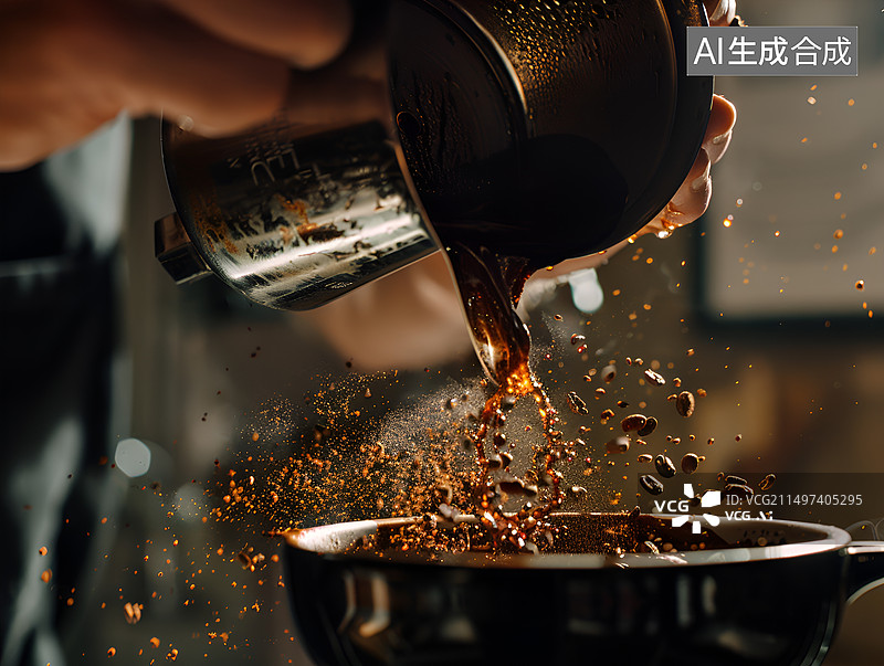 【AI数字艺术】研磨咖啡豆冲泡咖啡图片素材