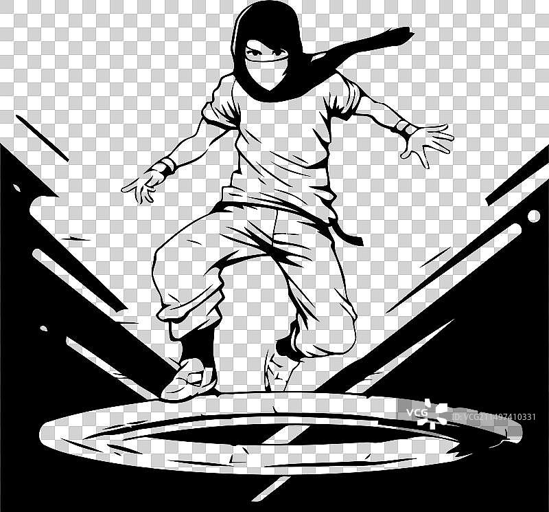 运动装滑板运动员跳跃图片素材