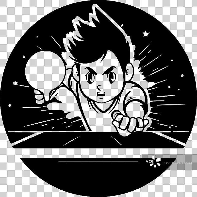 男子打乒乓球，有球和光线图片素材