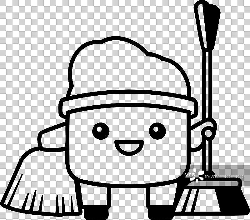 可爱的清洁工卡通形象，手持扫帚图片素材