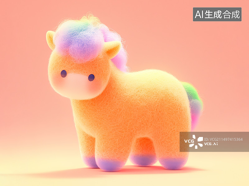 【AI数字艺术】一只可爱的小马，彩色立体毛绒玩具图片素材