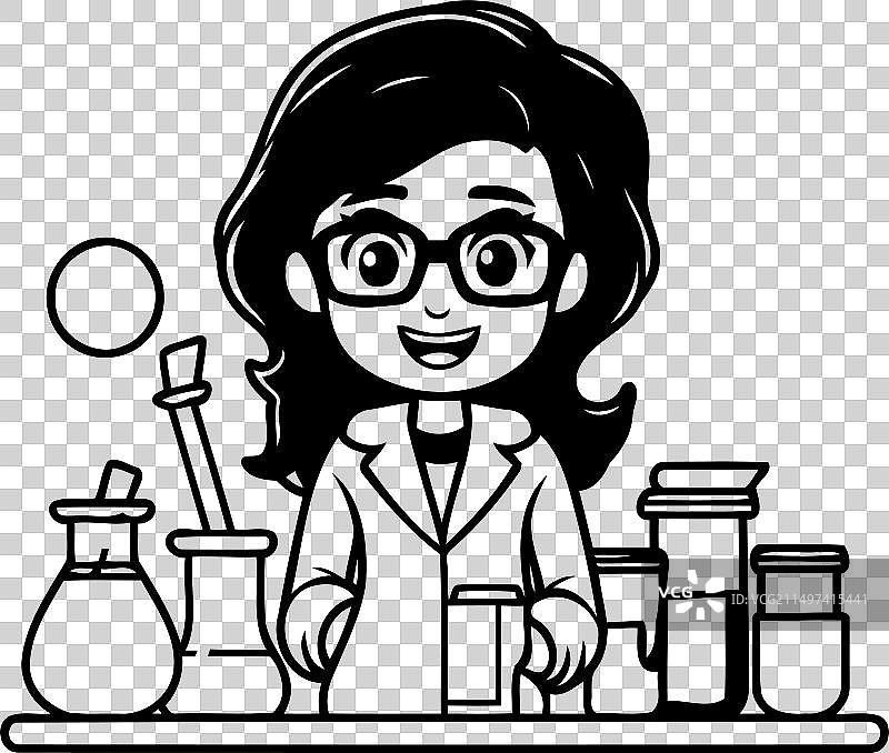 卡通风格的穿实验服戴眼镜的科学女孩图片素材