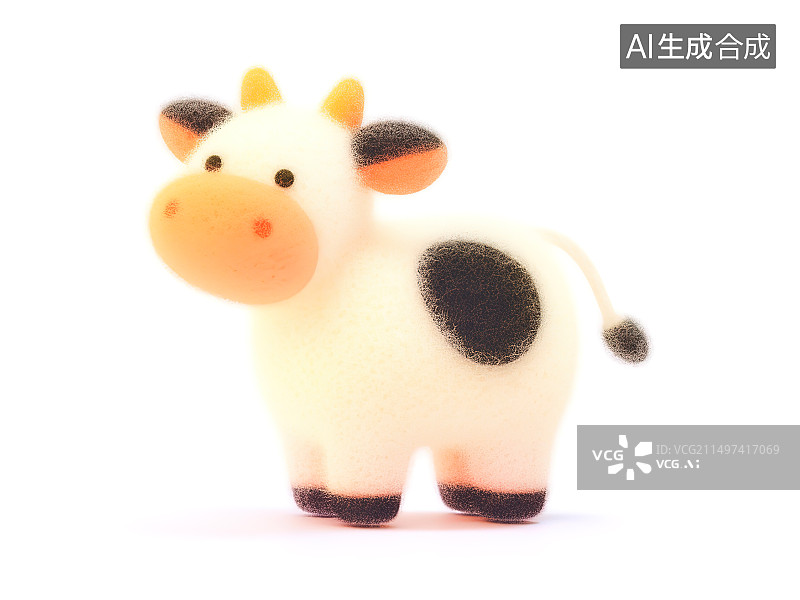 【AI数字艺术】一只可爱的小牛，毛毡玩具，立体公仔图片素材