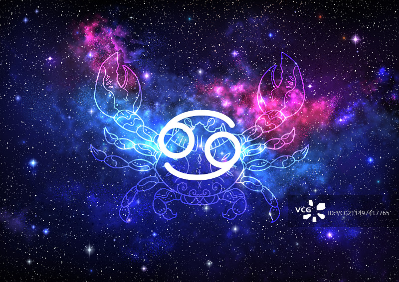 唯美梦幻巨蟹座星空插画图片素材