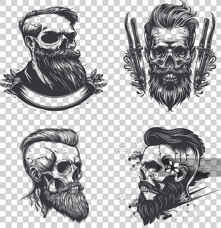 胡须发型和胡子的骷髅纹身图片素材