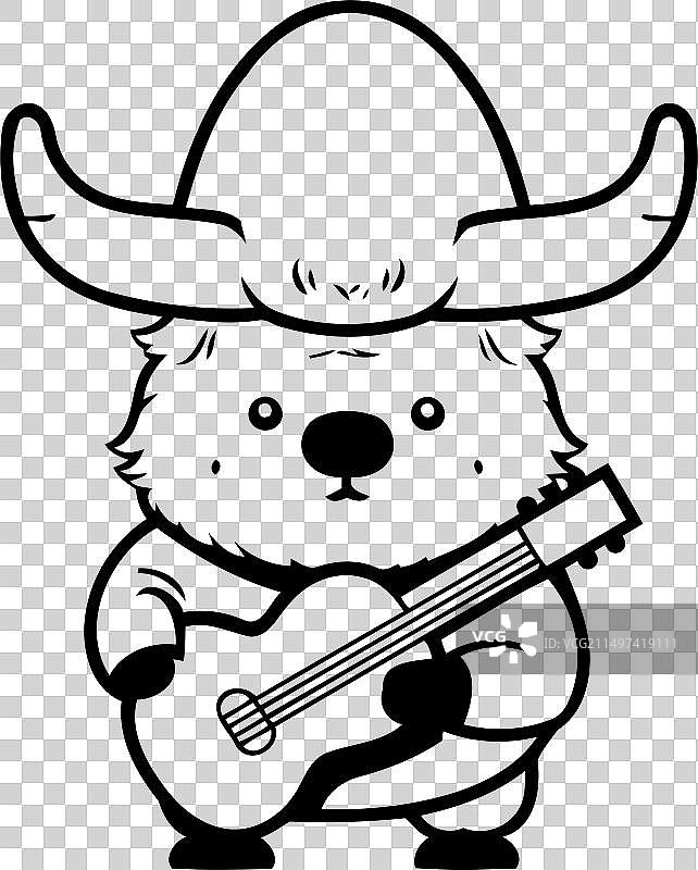 戴着墨西哥帽、抱着吉他的可爱卡通海狸图片素材