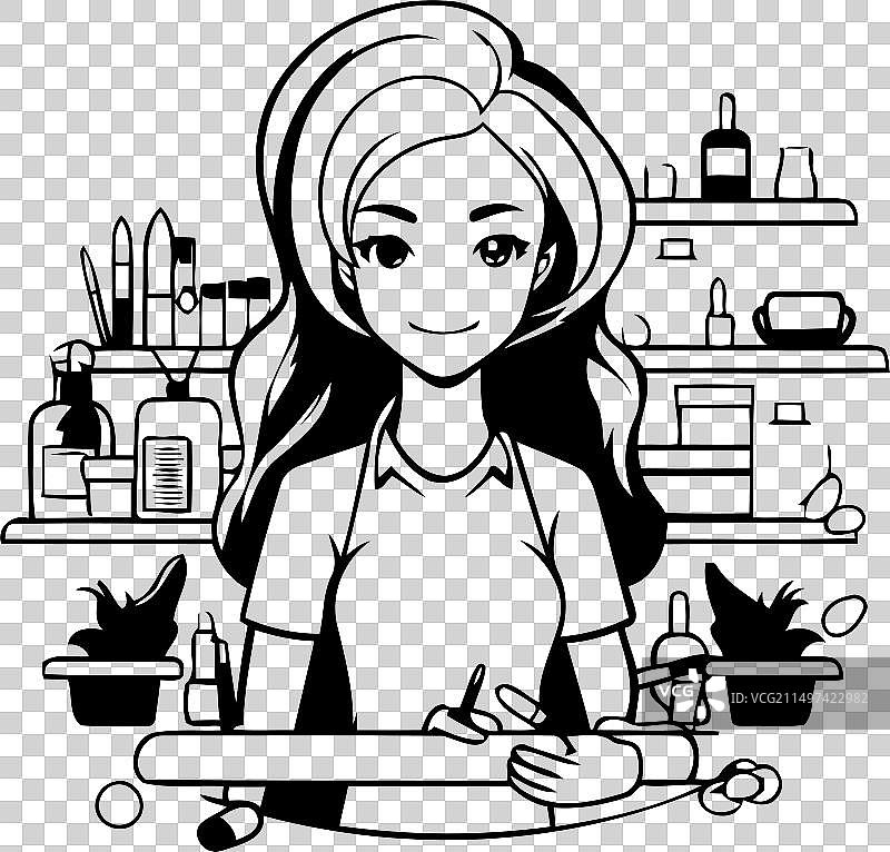 卡通风格的美甲师工作场景图片素材