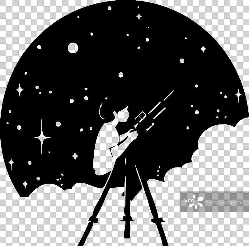 宇航员观看月亮和星星扁平风格图片素材