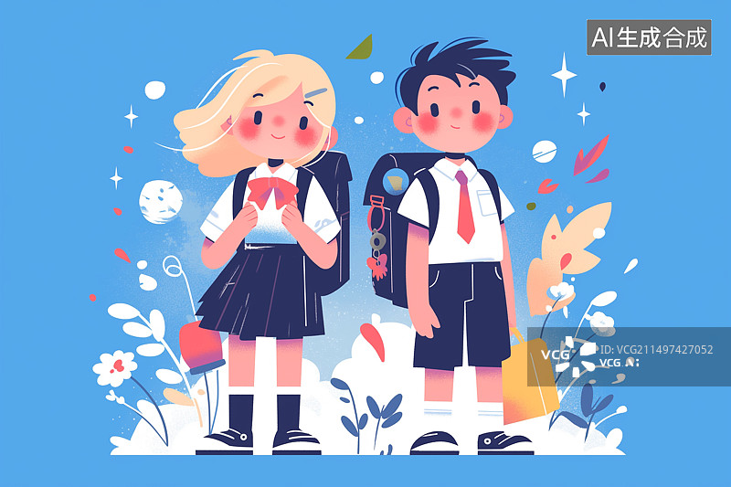 【AI数字艺术】儿童节海报开心的小学生图片素材